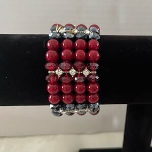 Kessaka Multi-Strand Red and Black Beaded Stretch Bracelet